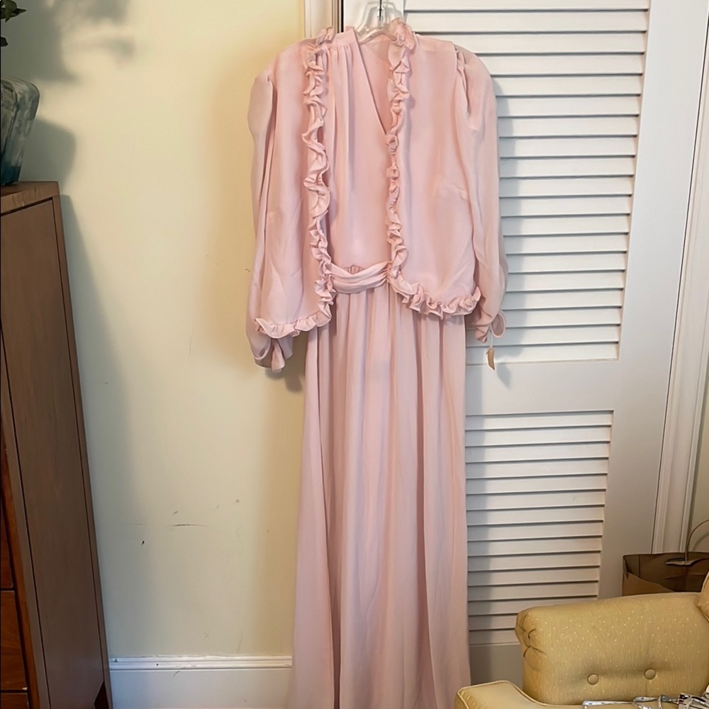 Elegant Pink Ruffled Dress and Jacket Set